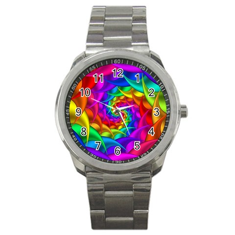 Psychedelic Rainbow Spiral Sport Metal Watch from ArtsNow.com Front