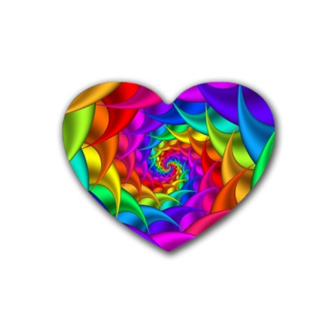 Psychedelic Rainbow Spiral Rubber Coaster (Heart) from ArtsNow.com Front