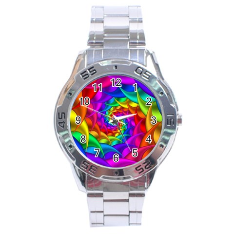 Psychedelic Rainbow Spiral Stainless Steel Analogue Watch from ArtsNow.com Front