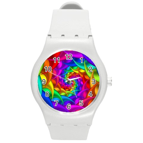 Psychedelic Rainbow Spiral Round Plastic Sport Watch (M) from ArtsNow.com Front