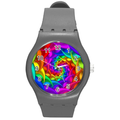 Psychedelic Rainbow Spiral Round Plastic Sport Watch (M) from ArtsNow.com Front