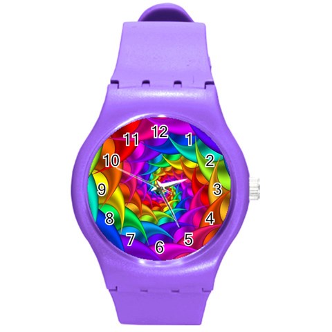 Psychedelic Rainbow Spiral Round Plastic Sport Watch (M) from ArtsNow.com Front