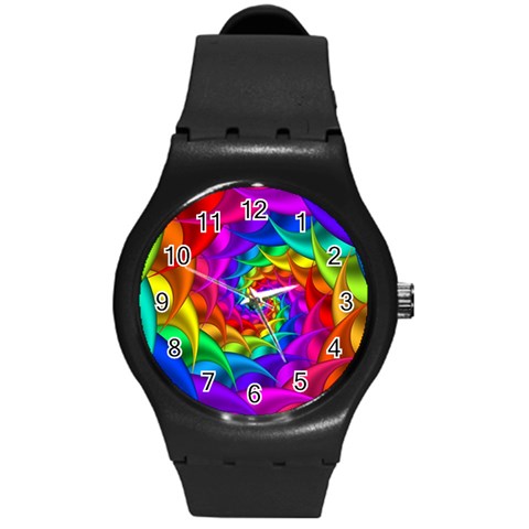 Psychedelic Rainbow Spiral Round Plastic Sport Watch (M) from ArtsNow.com Front