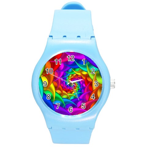 Psychedelic Rainbow Spiral Round Plastic Sport Watch (M) from ArtsNow.com Front