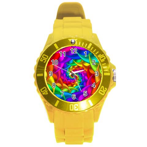 Psychedelic Rainbow Spiral Round Plastic Sport Watch (L) from ArtsNow.com Front