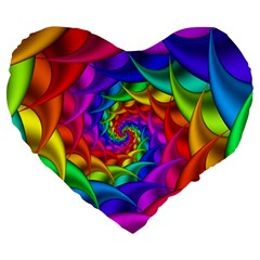 Psychedelic Rainbow Spiral Large 19  Premium Heart Shape Cushion from ArtsNow.com Front