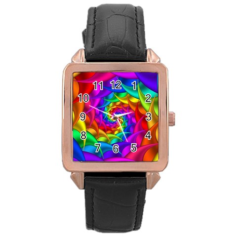 Psychedelic Rainbow Spiral Rose Gold Leather Watch  from ArtsNow.com Front