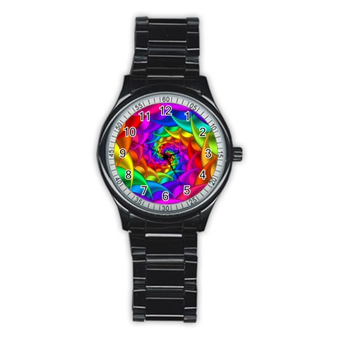 Psychedelic Rainbow Spiral Stainless Steel Round Watch from ArtsNow.com Front