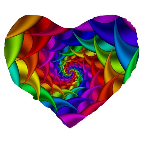 Psychedelic Rainbow Spiral Large 19  Premium Flano Heart Shape Cushion from ArtsNow.com Back