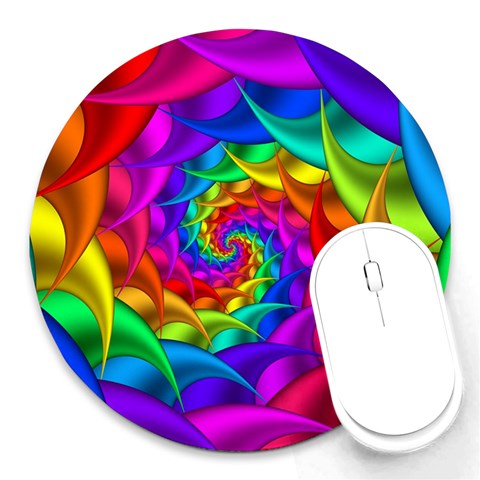 Psychedelic Rainbow Spiral Round Mousepad from ArtsNow.com Front