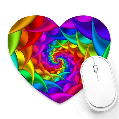 Psychedelic Rainbow Spiral Heart Mousepad from ArtsNow.com Front