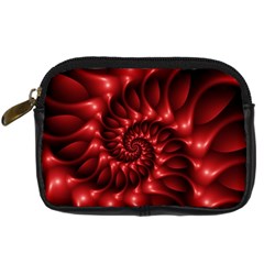 Red Glossy Fractal Spiral Digital Camera Leather Case from ArtsNow.com Front