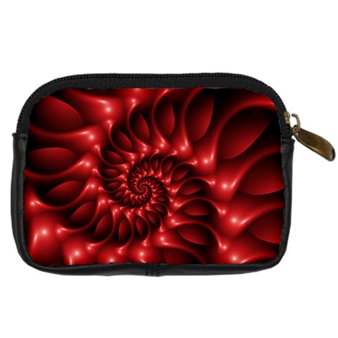 Red Glossy Fractal Spiral Digital Camera Leather Case from ArtsNow.com Back