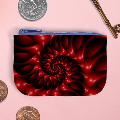 Red Glossy Fractal Spiral Mini Coin Purse from ArtsNow.com Front