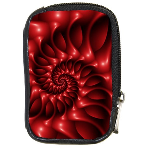 Red Glossy Fractal Spiral Compact Camera Leather Case from ArtsNow.com Front