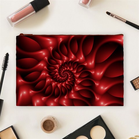 Red Glossy Fractal Spiral Cosmetic Bag (Large) from ArtsNow.com Front