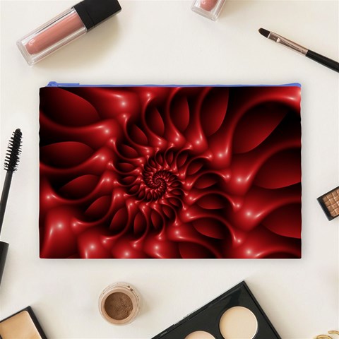 Red Glossy Fractal Spiral Cosmetic Bag (Large) from ArtsNow.com Front