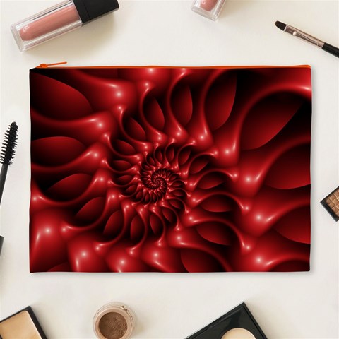 Red Glossy Fractal Spiral Cosmetic Bag (XL) from ArtsNow.com Front