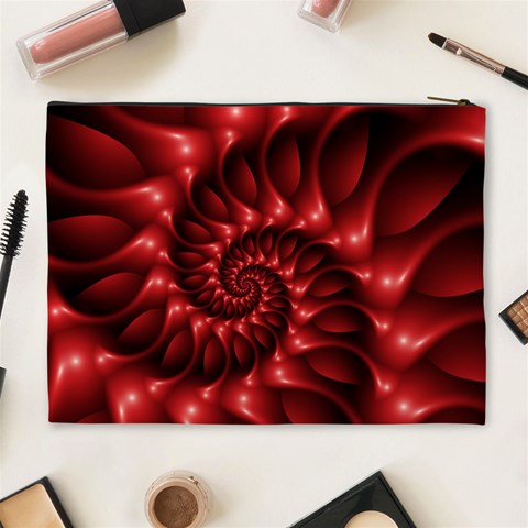 Red Glossy Fractal Spiral Cosmetic Bag (XL) from ArtsNow.com Back