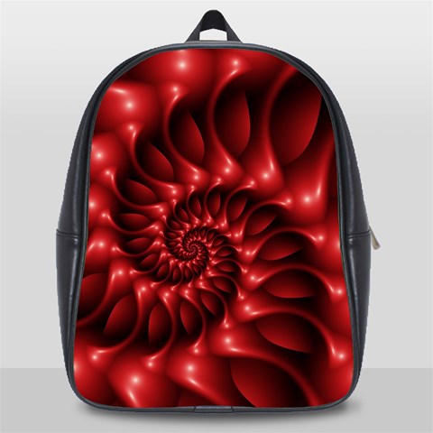 Red Glossy Fractal Spiral School Bag (Large) from ArtsNow.com Front