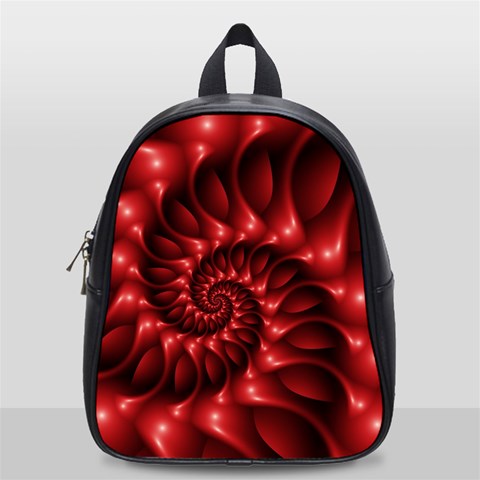 Red Glossy Fractal Spiral School Bag (Small) from ArtsNow.com Front