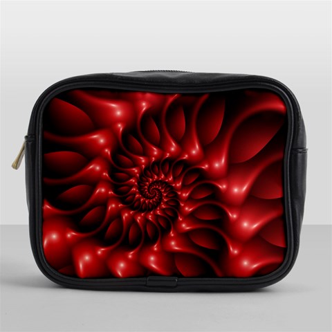 Red Glossy Fractal Spiral Mini Toiletries Bag (One Side) from ArtsNow.com Front