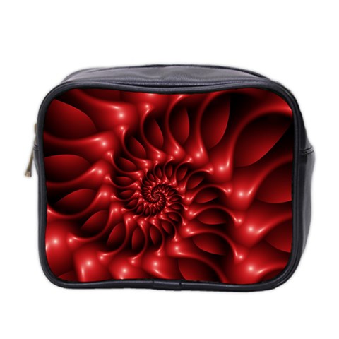 Red Glossy Fractal Spiral Mini Toiletries Bag (Two Sides) from ArtsNow.com Front