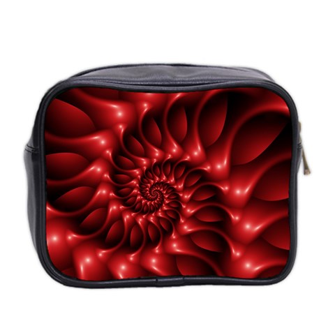 Red Glossy Fractal Spiral Mini Toiletries Bag (Two Sides) from ArtsNow.com Back