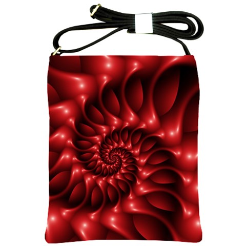 Red Glossy Fractal Spiral Shoulder Sling Bag from ArtsNow.com Front