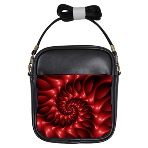 Red Glossy Fractal Spiral Girls Sling Bag from ArtsNow.com Front