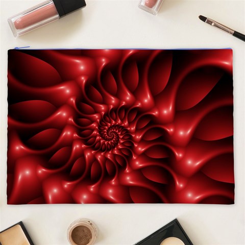 Red Glossy Fractal Spiral Cosmetic Bag (XXL) from ArtsNow.com Front