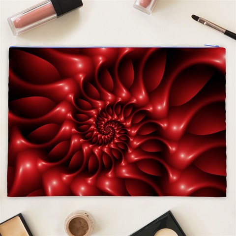 Red Glossy Fractal Spiral Cosmetic Bag (XXL) from ArtsNow.com Back