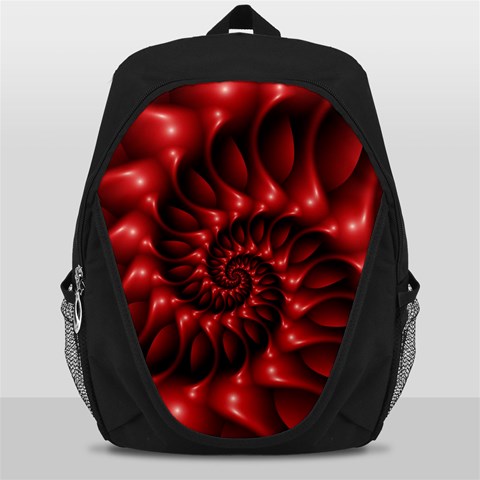 Red Glossy Fractal Spiral Backpack Bag from ArtsNow.com Front