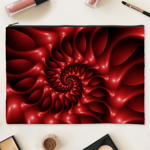 Red Glossy Fractal Spiral Cosmetic Bag (XXXL) from ArtsNow.com Front