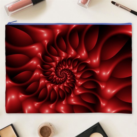 Red Glossy Fractal Spiral Cosmetic Bag (XXXL) from ArtsNow.com Front