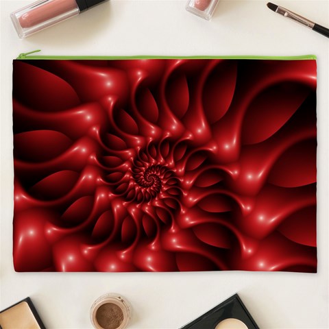 Red Glossy Fractal Spiral Cosmetic Bag (XXXL) from ArtsNow.com Front