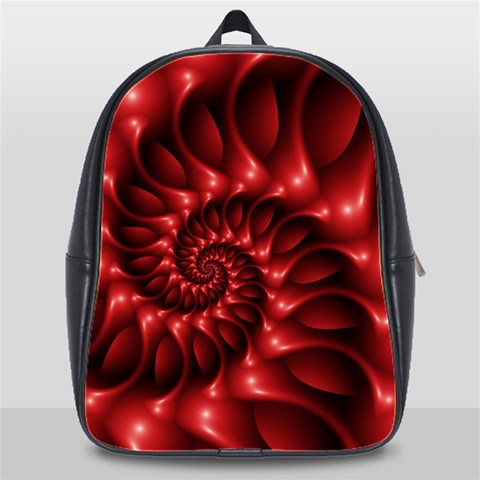 Red Glossy Fractal Spiral School Bag (XL) from ArtsNow.com Front