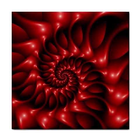 Red Glossy Fractal Spiral Tile Coaster from ArtsNow.com Front