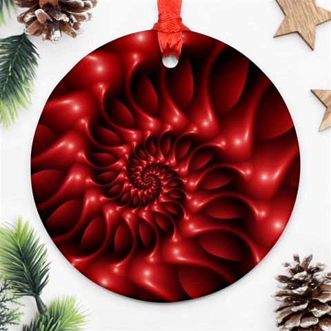 Red Glossy Fractal Spiral Ornament (Round) from ArtsNow.com Front