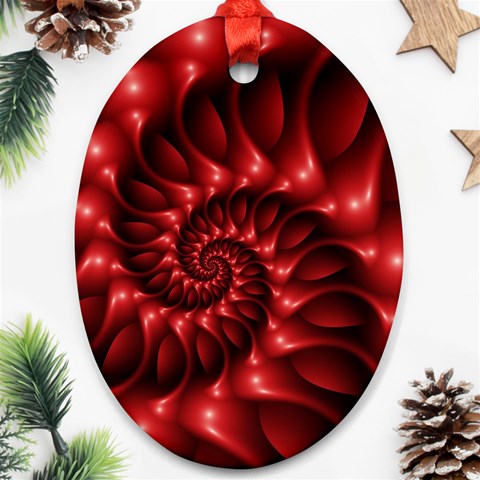 Red Glossy Fractal Spiral Ornament (Oval) from ArtsNow.com Front