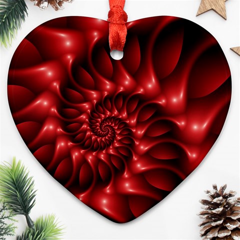 Red Glossy Fractal Spiral Ornament (Heart) from ArtsNow.com Front