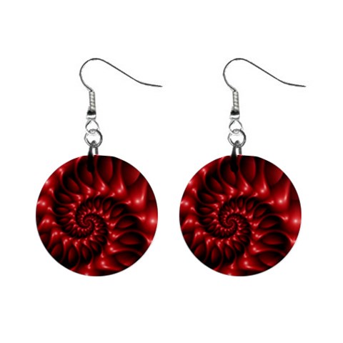 Red Glossy Fractal Spiral 1  Button Earrings from ArtsNow.com Front