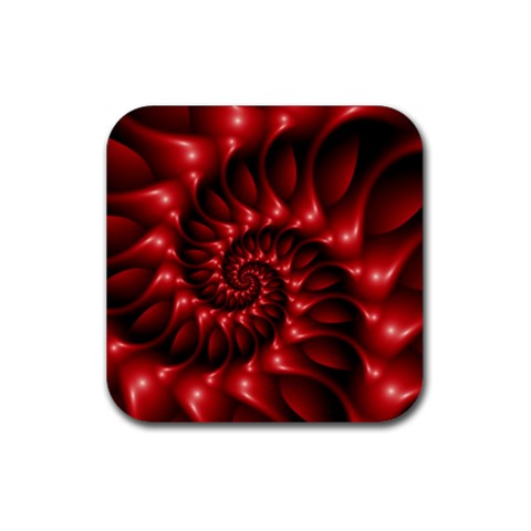 Red Glossy Fractal Spiral Rubber Coaster (Square) from ArtsNow.com Front