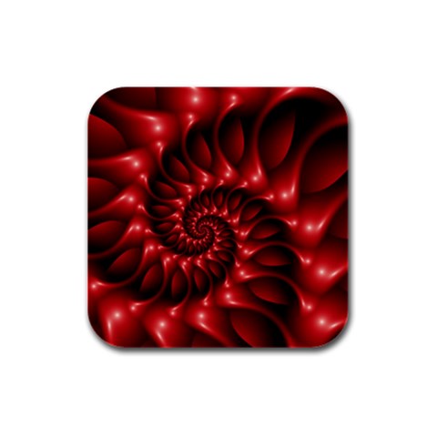 Red Glossy Fractal Spiral Rubber Square Coaster (4 pack) from ArtsNow.com Front