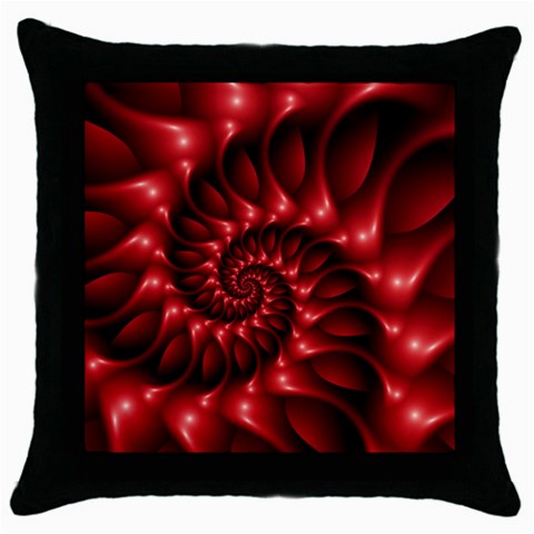 Red Glossy Fractal Spiral Throw Pillow Case (Black) from ArtsNow.com Front