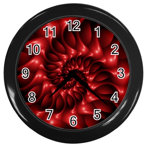 Red Glossy Fractal Spiral Wall Clock (Black) from ArtsNow.com Front