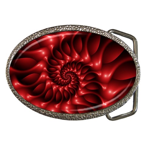 Red Glossy Fractal Spiral Belt Buckle from ArtsNow.com Front