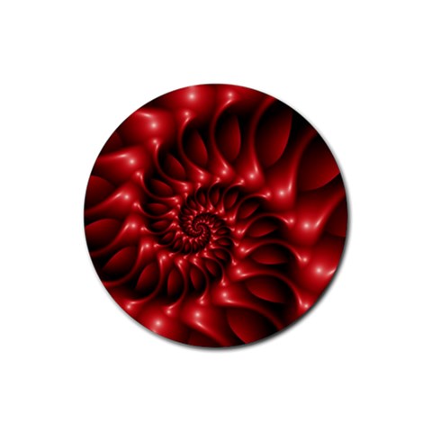 Red Glossy Fractal Spiral Rubber Coaster (Round) from ArtsNow.com Front