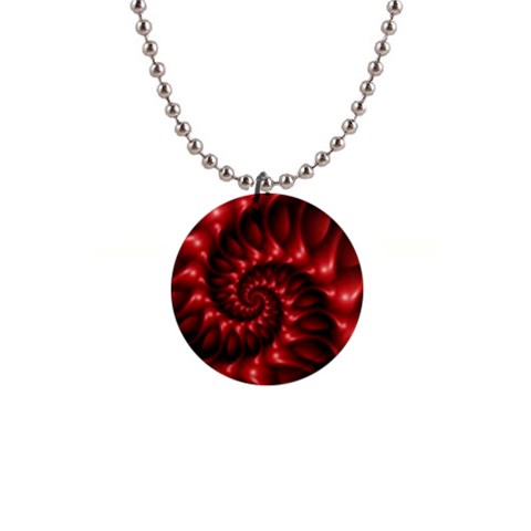 Red Glossy Fractal Spiral 1  Button Necklace from ArtsNow.com Front