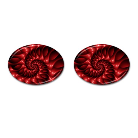 Red Glossy Fractal Spiral Cufflinks (Oval) from ArtsNow.com Front(Pair)